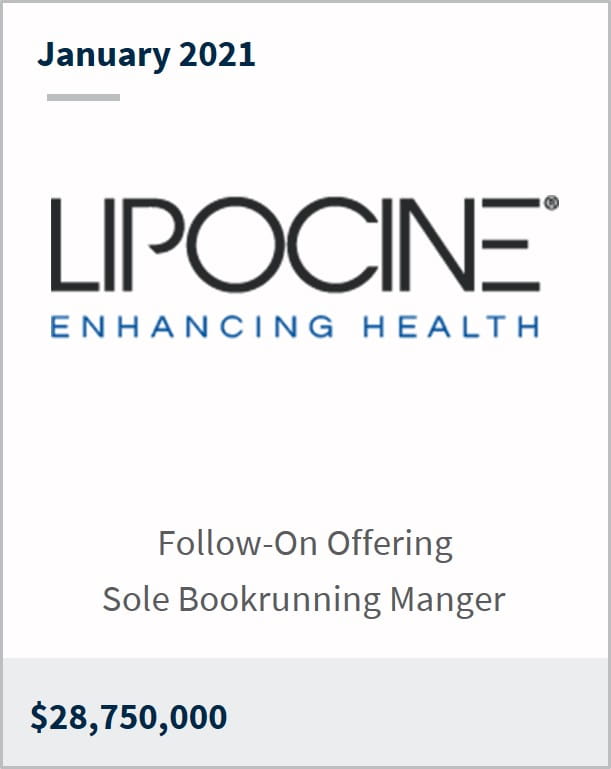 January 2021 Lipocine $28,750,000 follow-on offering sole bookrunning manager