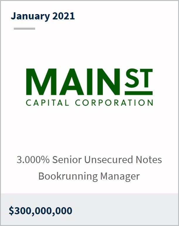January 2021 Main Street Capital $300,000,000 3.000% senior unsecured notes bookrunning manager
