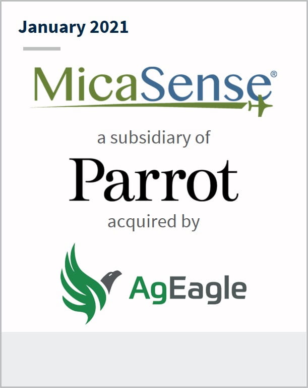 January 2021 MicaSense a subsidiary of Parrot has been acquired by AgEagle