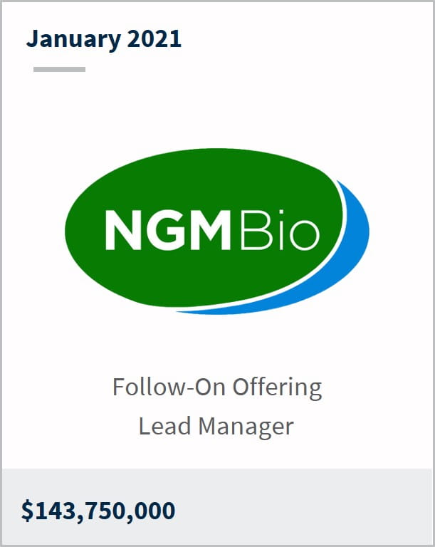 January 2021 NGM Biopharmaceuticals Inc $143,750,000 follow-on offering lead manager