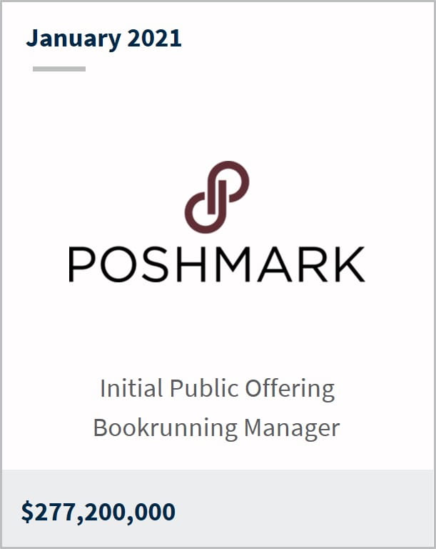 January 2021 Poshmark $277,200,000 initial public offering bookrunning manager