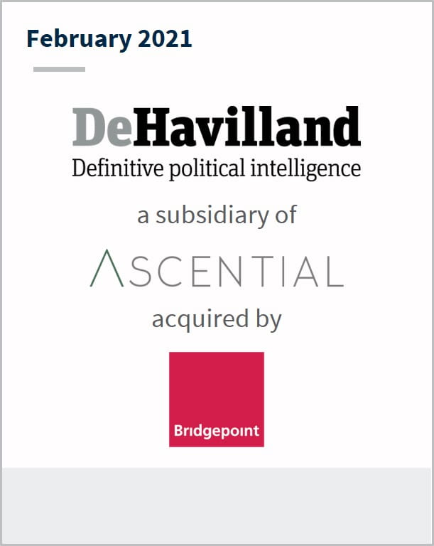 February 2021 DeHavilland a subsidary of Ascential has been acquired by Bridgepoint