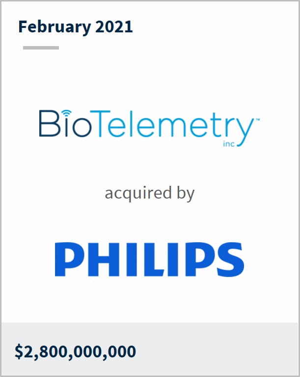 February 2021 BioTelemetry Inc has been acquired by Philips $2,800,000,000