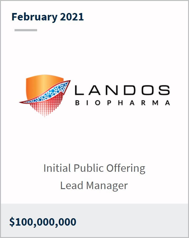 February 2021 Landos Biopharma $100,000,000 initial public offering lead manager