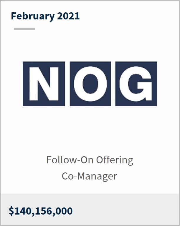 February 2021 Northern Oil and Gas $140,156,000 follow-on offering co-manager