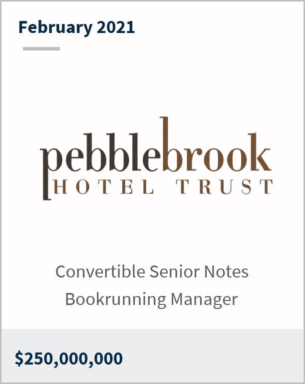 February 2021 Pebblebrook Hotel Trust $250,000,000 convertible senior notes bookrunning manager