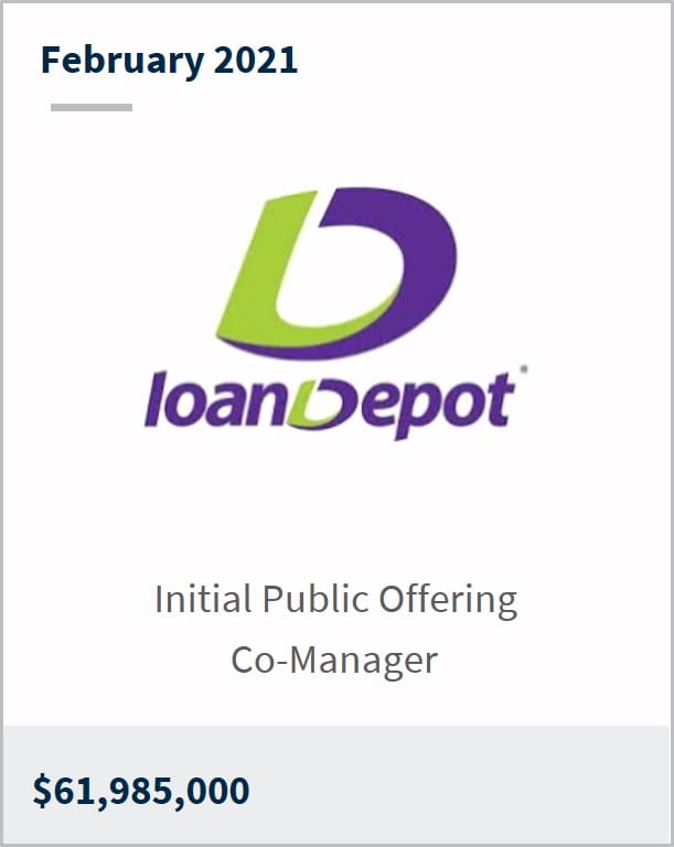 February 2021 loanDepot $61,985,000 initial public offering co-manager