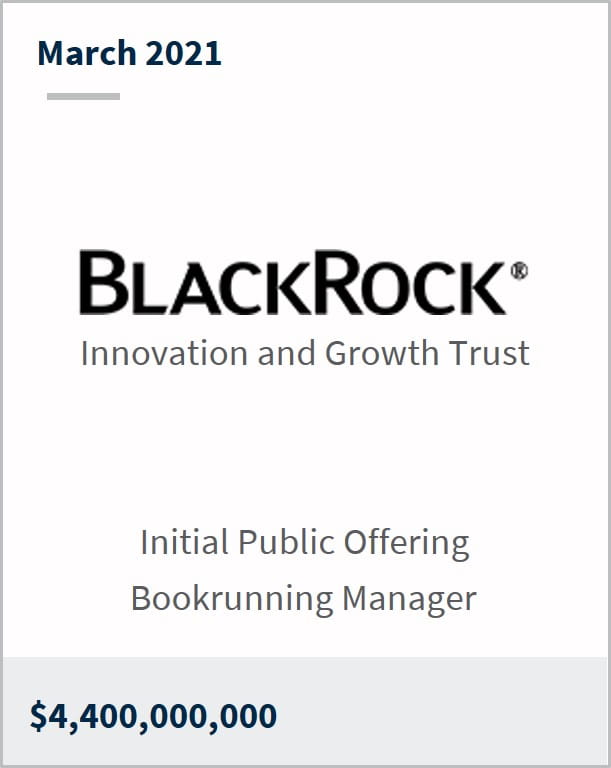 March 2021 BlackRock $4,400,000,000 initial public offering bookrunning manager