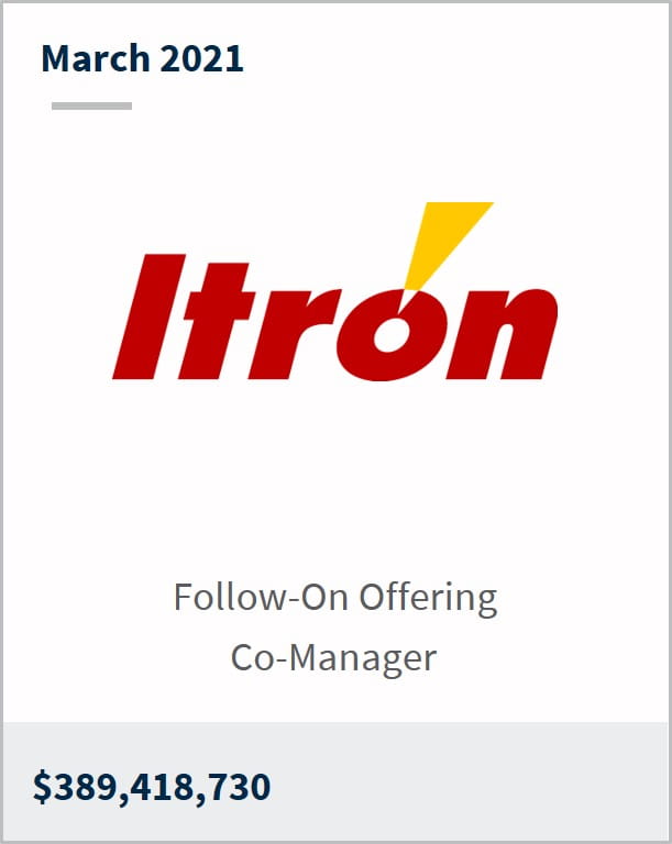 March 2021 Itron Inc $389,418,730 follow-on offering co-manager