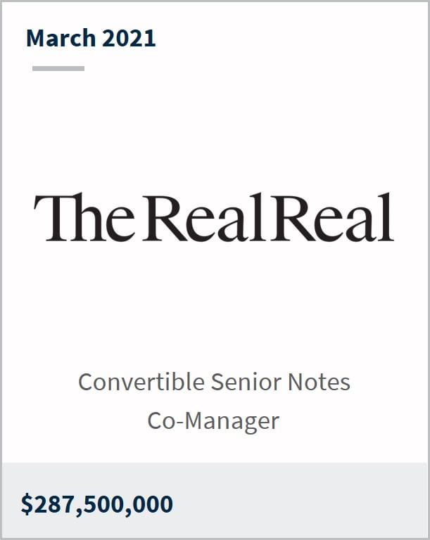 March 2021 The RealReal $287,500,000 convertible senior notes co-manager