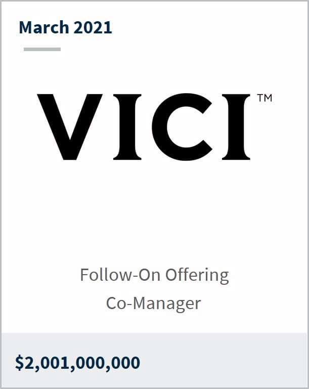 March 2021 VICI Properties Inc $2,001,000,000 follow-on offering co-manager