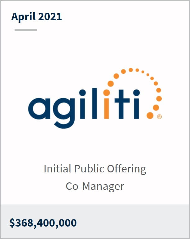 April 2021 Agiliti Inc $368,400,000 initial public offering co-manager