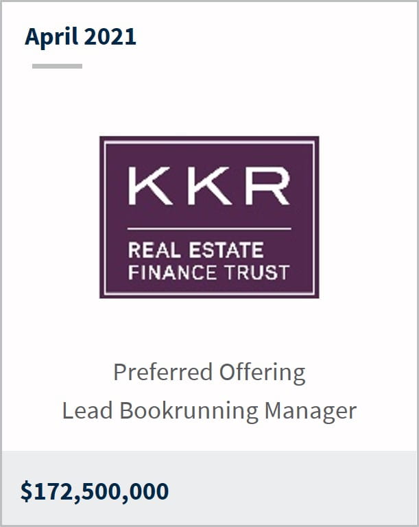 April 2021 KKR Real Estate Finance Trust $172,500,000 preferred offering lead bookrunning manager