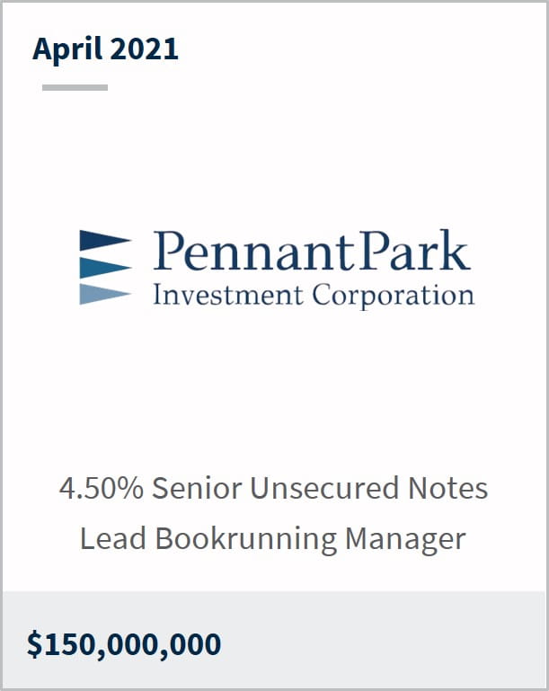 April 2021 PennantPark Investment Corporation $150,000,000 4.50% senior unsecured notes lead bookrunning manager