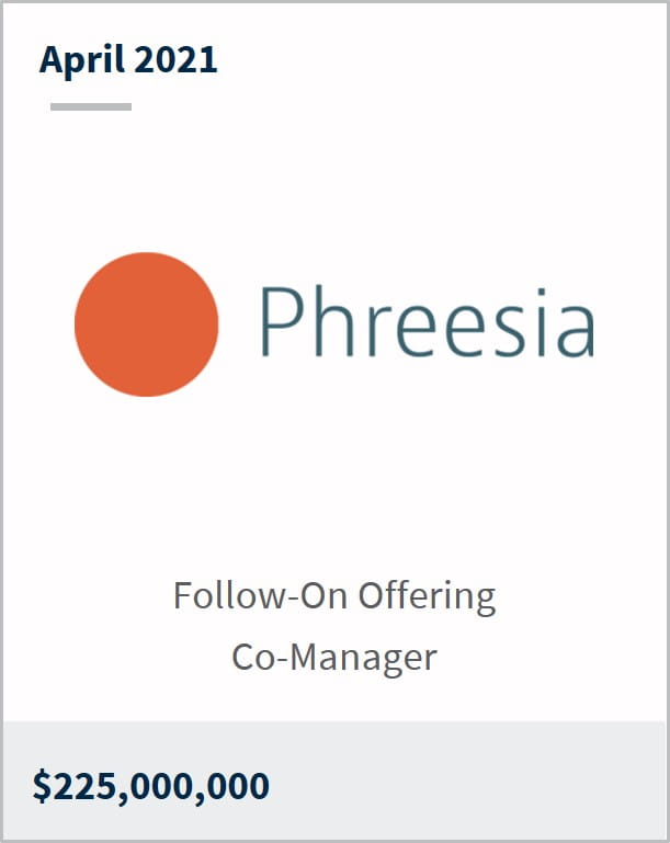 April 2021 Phreesia $225,000,000 follow-on offering co-manager
