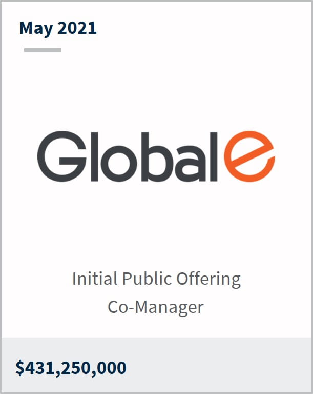 May 2021 Global-e Online $431,250,000 initial public offering co-manager