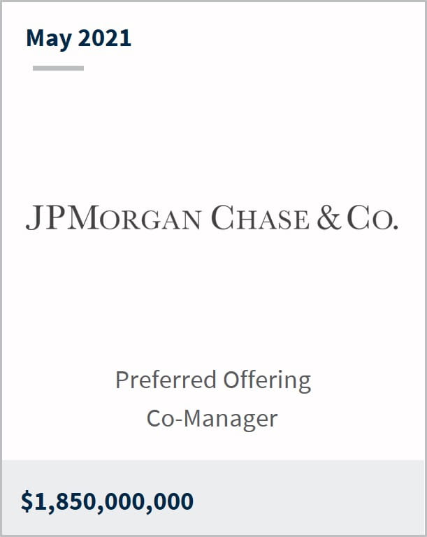 May 2021 JP Morgan Chase and Co $1,850,000,000 preferred offering co-manager