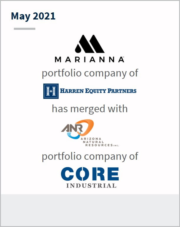 May 2021 Marianna Industries a portfolio company of Harren Equity Partners has merged with ANR a portfolio company of Core Industrial