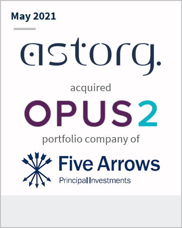 May 2021 Astorg has acquired Opus 2 a portfolio company of Five Arrows