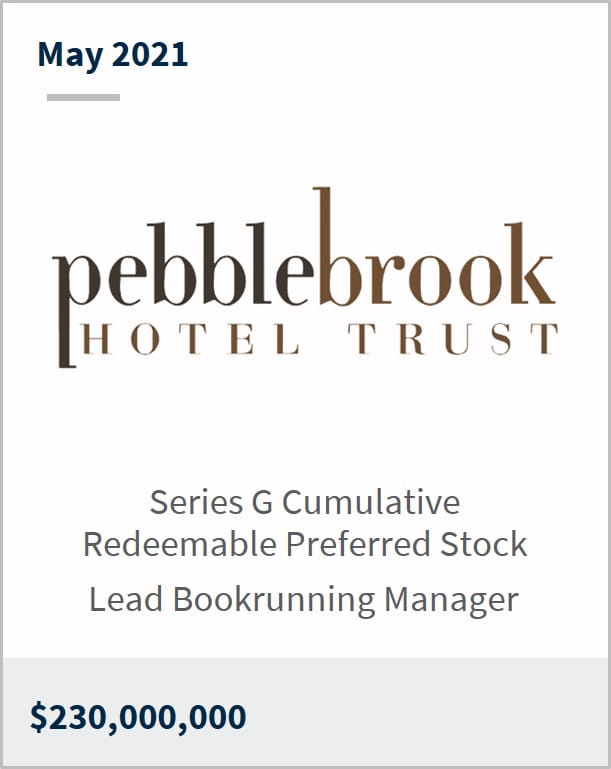 May 2021 Pebblebrook Hotel Trust $230,000,000 Series G cumulative redeemable preferred stock lead bookrunning manager