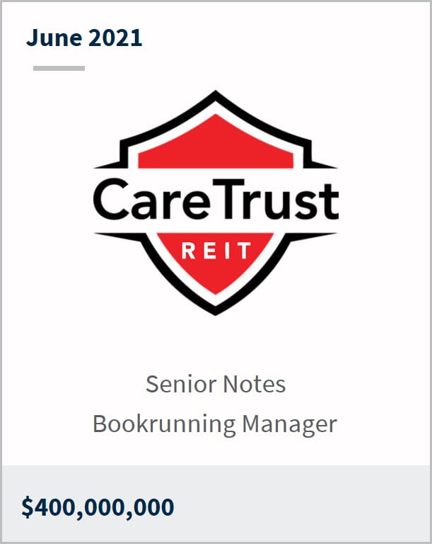 June 2021 CareTrust REIT $400,000,000 senior notes bookrunning manager