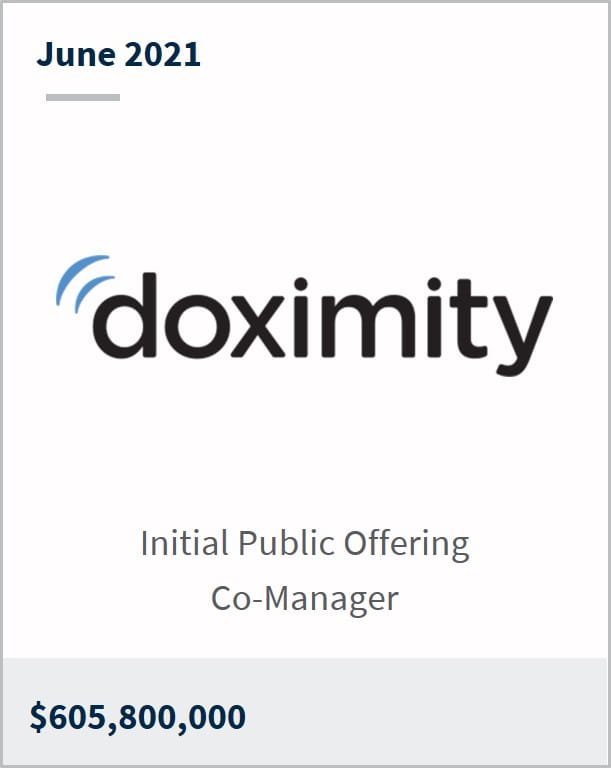 June 2021 Doximity $605,800,000 initial public offering co-manager