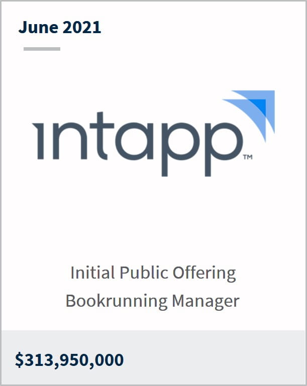 June 2021 Intapp $313,950,000 initial public offering bookrunning manager