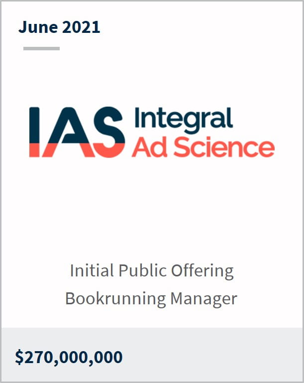 June 2021 Integral Ad Science $270,000,000 initial public offering bookrunning manager