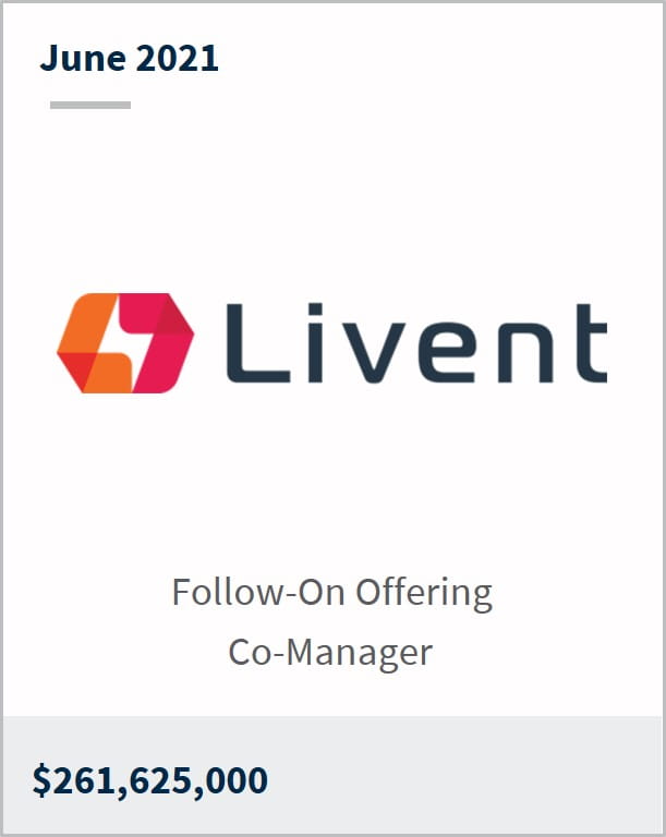 June 2021 Livent Corporation $261,625,000 follow-on offering co-manager