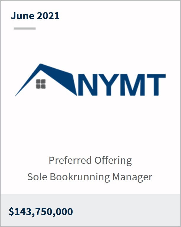 June 2021 New York Mortgage Trust $143,750,000 preferred offering sole bookrunning manager