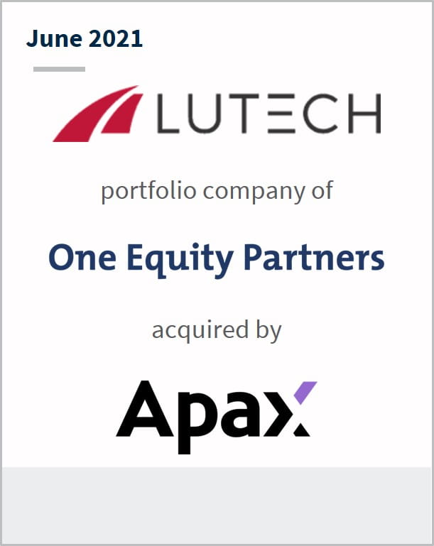 June 2021 Lutech a portfolio company of One Equity Partners has been acquired by Apax