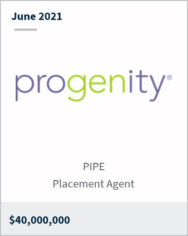 June 2021 Progenity $40,000,000 PIPE placement agent