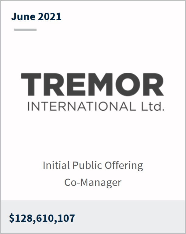 June 2021 Tremor International Ltd $128,610,107 initial public offering co-manager