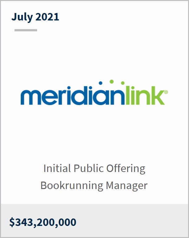 July 2021 MeridianLink $343,200,000 initial public offering bookrunning manager