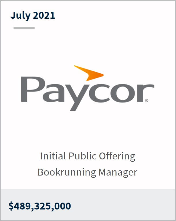 July 2021 Paycor HCM Inc $489,325,000 initial public offering bookrunning manager