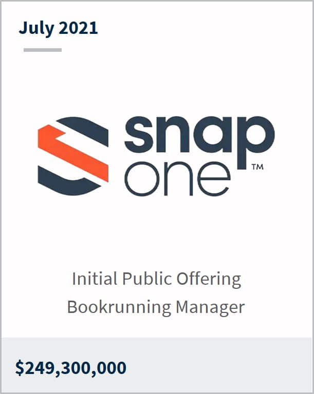 July 2021 Snap One Holdings Corp $249,300,000 initial publish offering bookrunning manager