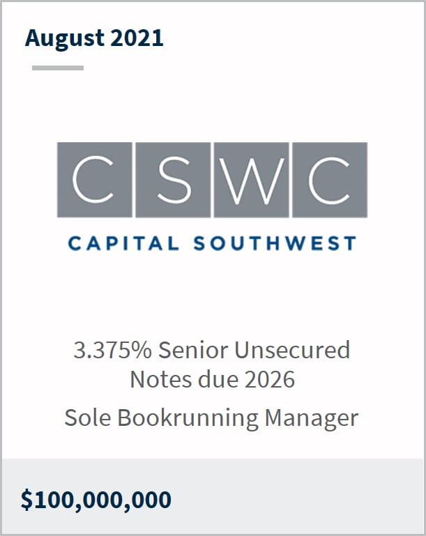 August 2021 Capital Southwest Corporation $100,000,000 3.375% senior unsecured notes due 2026
