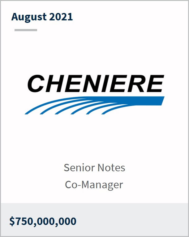 August 2021 Cheniere $750,000,000 senior notes co-manager