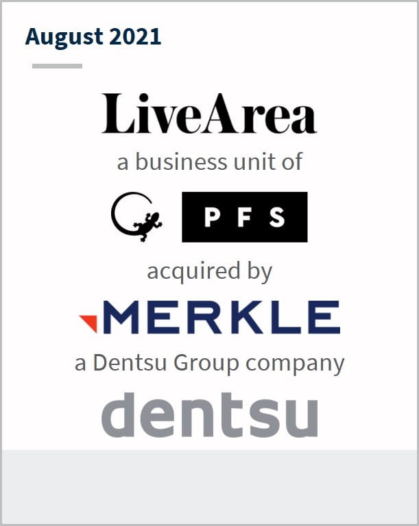August 2021 LiveArea a business unit of PFS has been acquired by Merkle a Dentsu Group company