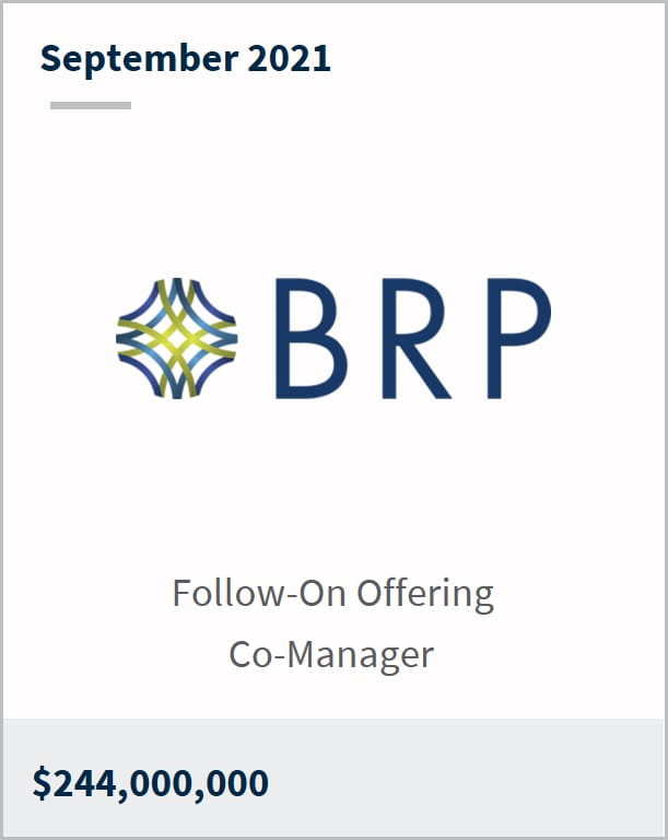 September 2021 BRP Group Inc $244,000,000 follow-on offering co-manager