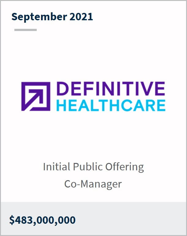 September 2021 Definitive Healthcare $483,000,000 initial public offering co-manager