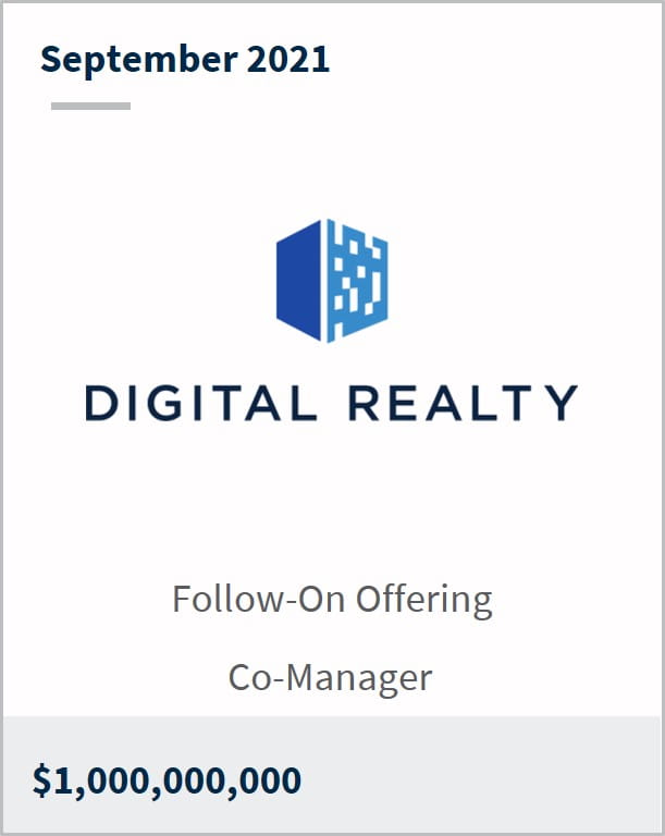 September 2021 Digital Realty $1,000,000,000 follow-on offering co-manager
