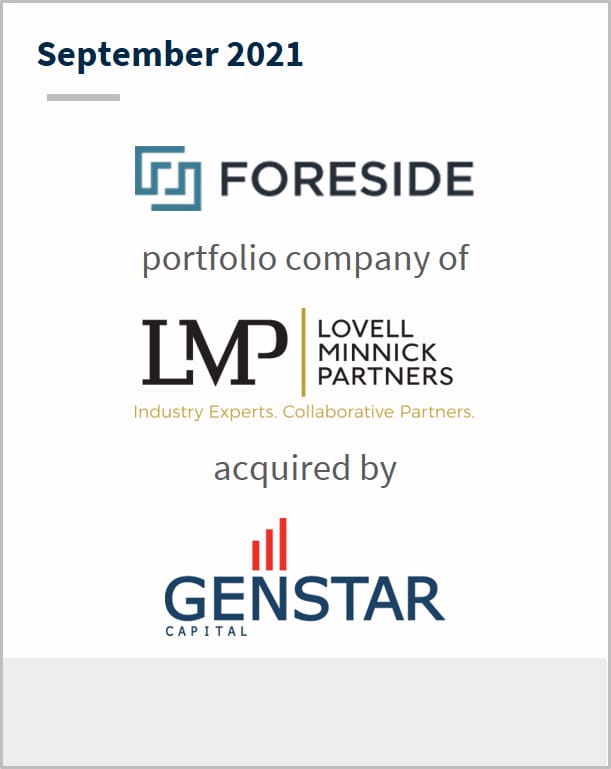 September 2021 Foreside a portfolio company of LMP has been acquired by Genstar Capital