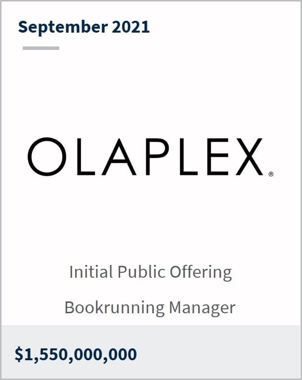 September 2021 Olaplex $1,550,000,000 initial public offering bookrunning manager