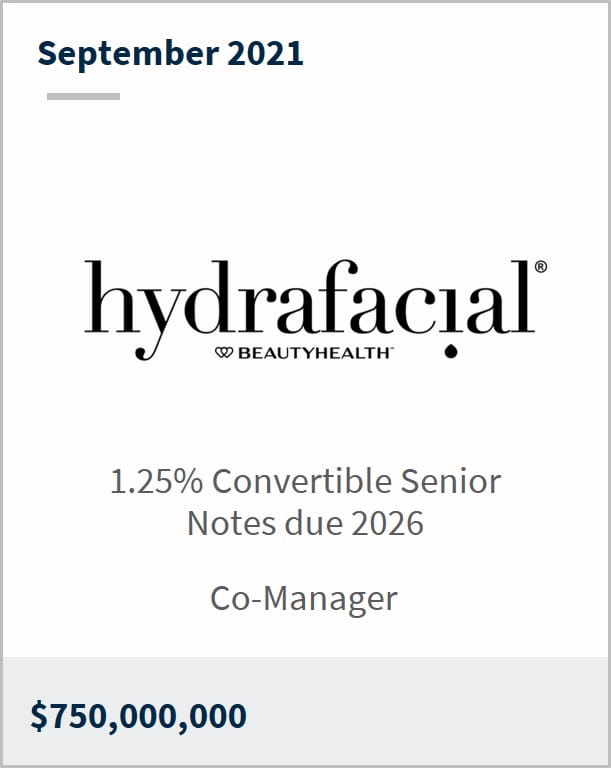 September 2021 Hydrafacial $750,000,000 1.25% convertible senior notes due 2026