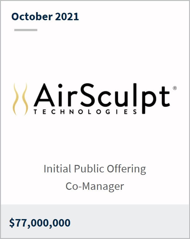 October 2021 AirSculpt Technologies $77M initial public offering co-manager