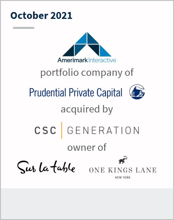 October 2021 AmeriMark Interactive a portfolio company of Prudential Private Capital has been acquired by CSC Generation