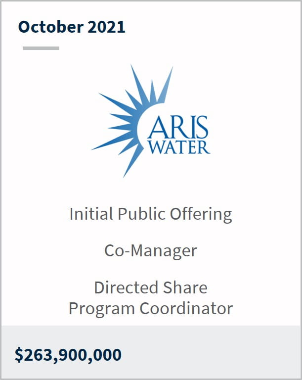 October 2021 Aris Water $263.9M initial public offering co-manager directed share program coordinator