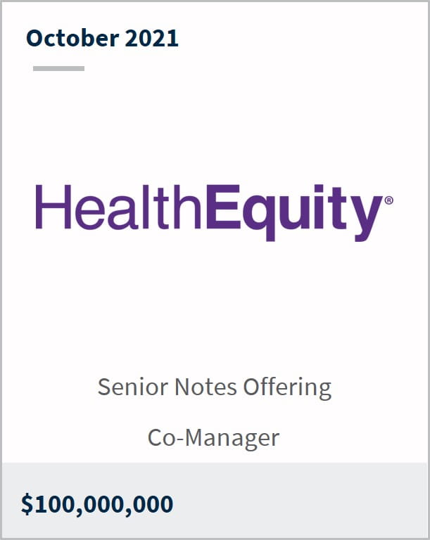 October 2021 HealthEquity $100M senior notes offering co-manager