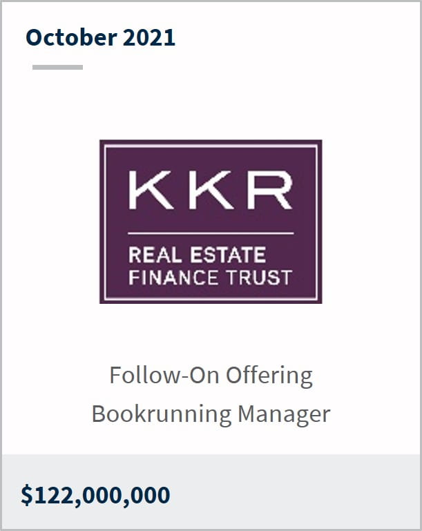 October 2021 KKR Real Estate Finance Trust $122,000,000 follow-on offering bookrunning manager